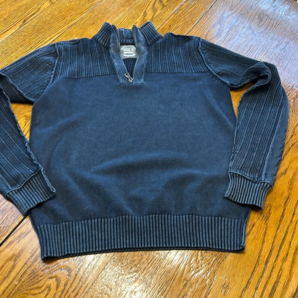 BKE quarter zip  blue sweater.  Cotton fabric cable knit details. Size Medium.